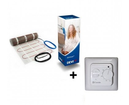 Мат Теплого пола Devi Comfort DTIR-150 мощность 1098Вт, 8,0м2 + механический терморегулятор Castle M 5.16